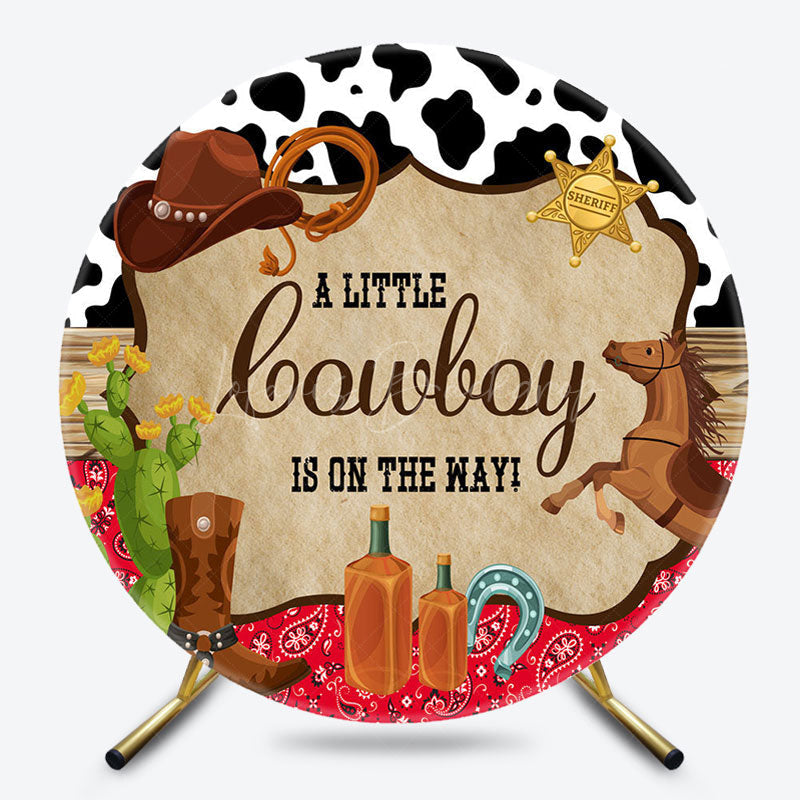 Lofaris Cute Cowboy Is On The Way Round Baby Shower Backdrop