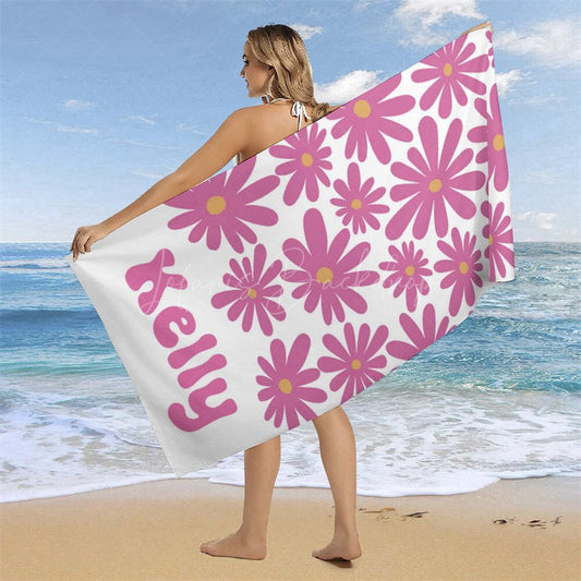 Lofaris Cute Daisy Floral Custom Name Beach Towel For Summer