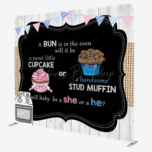 Lofaris Cute Dessert Gender Reveal Square Tension Backdrop