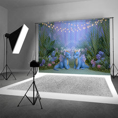 Lofaris Cute Dragons in Enchanted Forest Photography Backdrop String Lights for Birthday Fairytale Cake Smash Background
