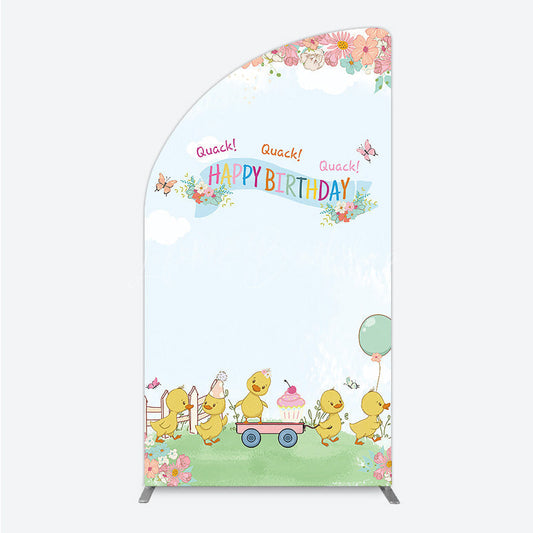 Lofaris Cute Duck Happy Birthday Half Moon Arch Backdrop Spring Floral Garden Party Banner Quack Little Duckling Photo Prop