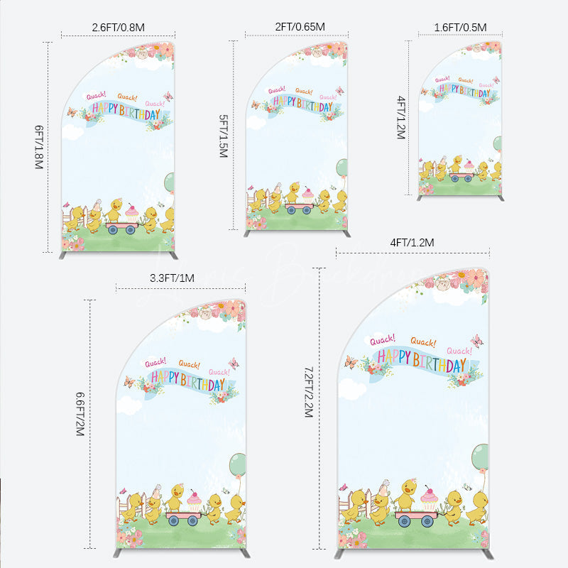 Lofaris Cute Duck Happy Birthday Half Moon Arch Backdrop Spring Floral Garden Party Banner Quack Little Duckling Photo Prop