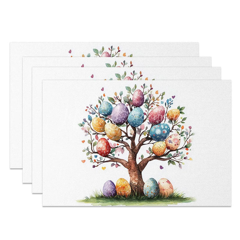 Lofaris Cute Easter Egg Tree Set of 4 Placemats Patterned Eggs Hearts Table Mats Spring Family Party Kitchen Decor