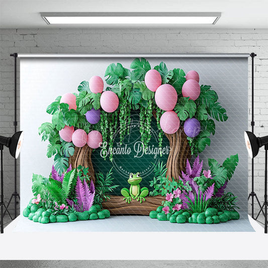 Lofaris Cute Forest Fog Summer Willow Cake Smash Backdrop