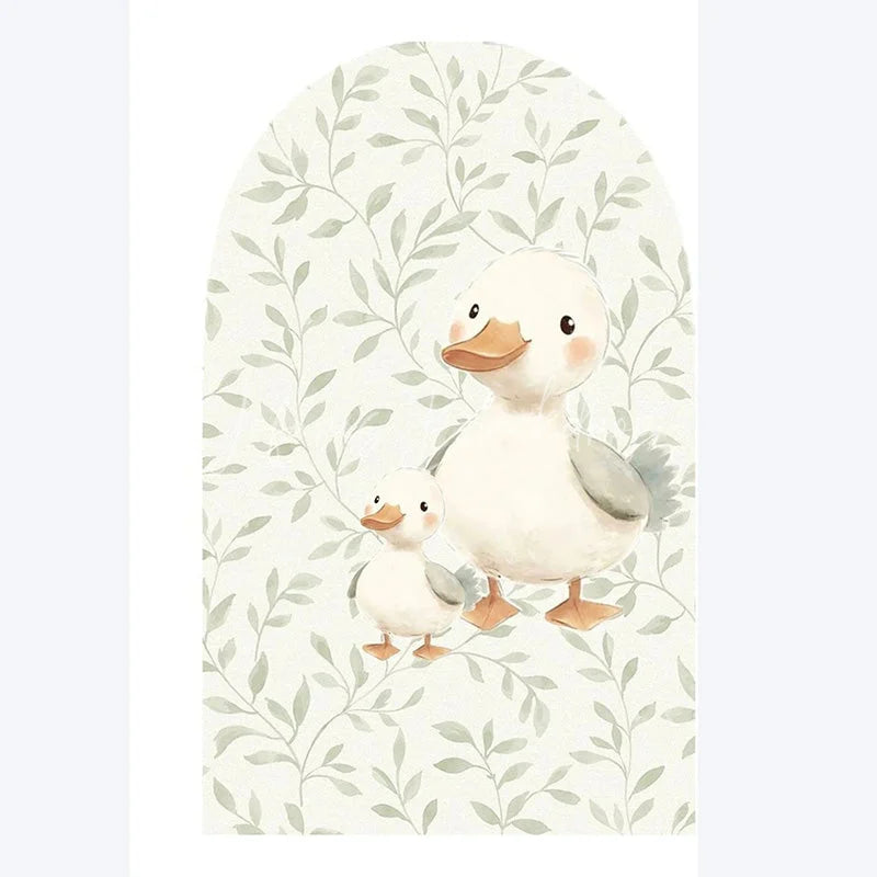 Lofaris Cute Goose Baby Shower Arch Backdrop Green Floral Animal Whimsical Nursery Decor for Gender Neutral Celebration