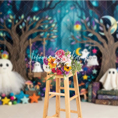 Lofaris Cute Halloween Enchanted Forest Photography Backdrop Whimsical Ghost and Magic Mushroom Studio Portrait Background
