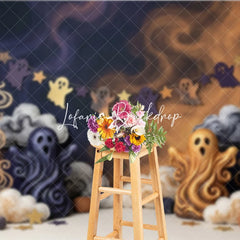Lofaris Cute Halloween Ghost Photography Backdrop with Smoky Clouds and Star Garland Spooky Party Celebration Decor