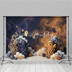 Lofaris Cute Halloween Ghost Photography Backdrop with Smoky Clouds and Star Garland Spooky Party Celebration Decor