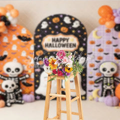 Lofaris Cute Halloween Ghosts and Pumpkins Photography Backdrop with Arched Panels Festive Balloons Bats Decor