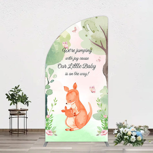 Lofaris Cute Kangaroo Jumping Baby Shower Half Moon Arch Backdrop