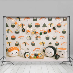 Lofaris Cute Kawaii Sushi Pattern and Plush Toy Photo Backdrop Japanese Food Birthday Photography Background