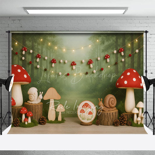 Lofaris Cute Mushroom Fairy Tale World Cake Smash Backdrop