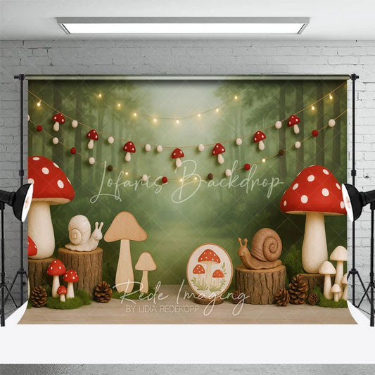 Lofaris Cute Mushroom Fairy Tale World Cake Smash Backdrop