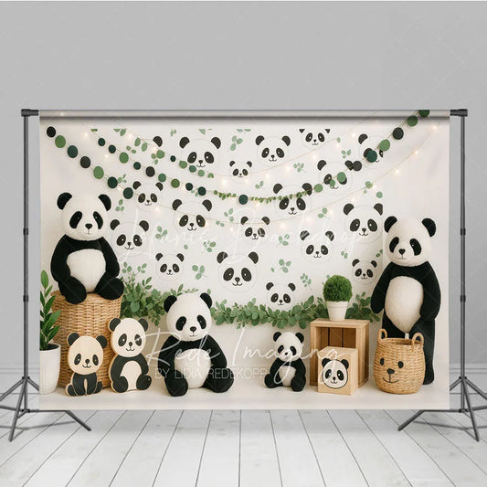 Lofaris Cute Panda Bear Photography Backdrop Green Eucalyptus Leaves and Face Photo Background