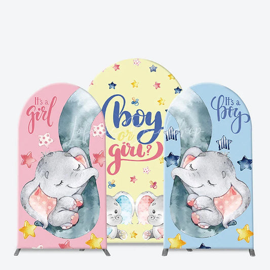 Lofaris Cute Pink Blue Baby Elephant Gender Reveal Arch Backdrop Kit Boy or Girl Shower Party Decor