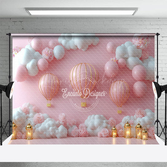 Lofaris Cute Pink White Hot Air Balloon Birthday Backdrop