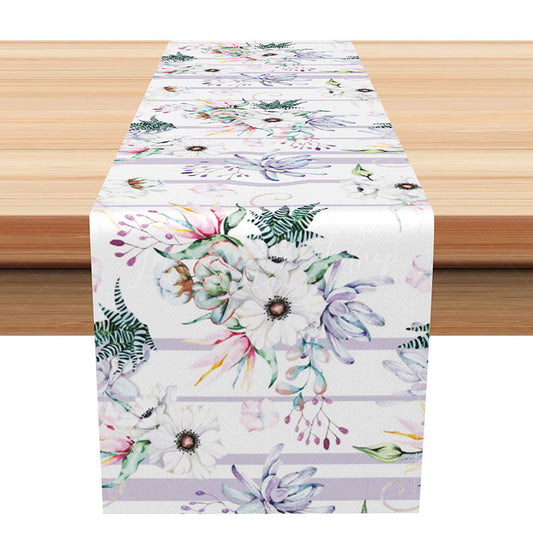 Lofaris Cute Purple and Violet Floral Table Runner Sweet Spring Wildflower Decor Easter or a Garden Party Decoration