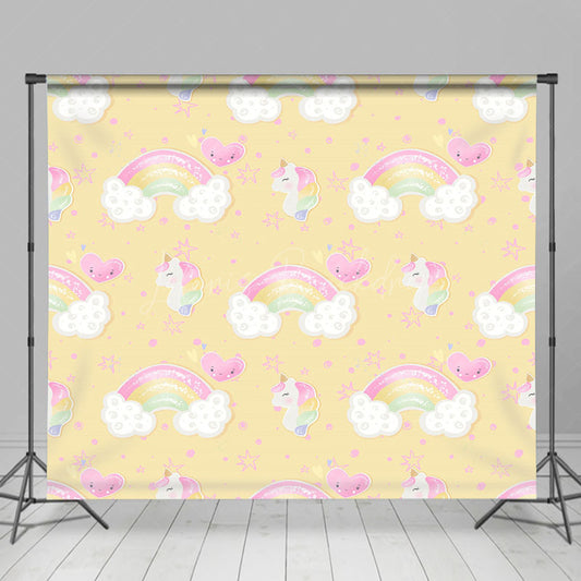 Lofaris Cute Rainbow Unicorn Birthday Cake Smash Backdrop