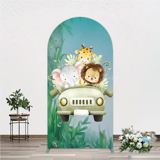 Lofaris Cute Safari Animals Arch Backdrop Jungle Lion Elephant and Giraffe Wild One First Birthday Party Photo Prop