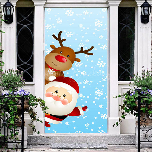 Lofaris Cute Santa Claus Elk Blue Snowy Christmas Door Cover