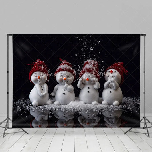 Lofaris Cute Snowmen Christmas Backdrop Four Snowman Figures with Red Hats Falling Snow Winter Photo Background