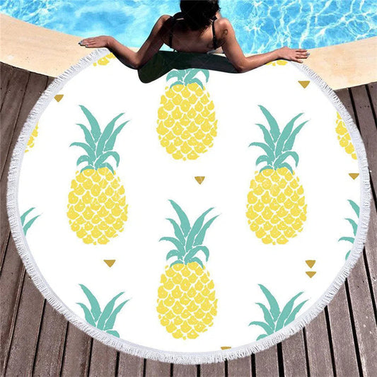 Lofaris Cute Summer Pineapple Patterned Round Beach Towel