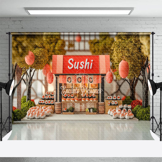 Lofaris Cute Sushi Store Trees Lantern Cake Smash Backdrop