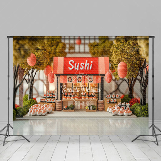 Lofaris Cute Sushi Store Trees Lantern Cake Smash Backdrop