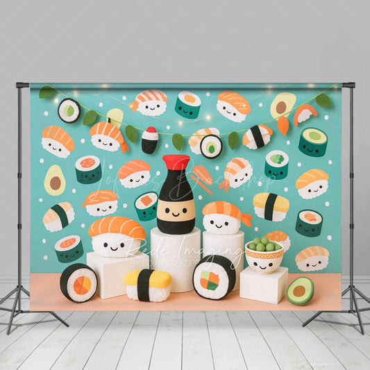 Lofaris Cute Sushi Theme Photography Cake Smash Backdrop