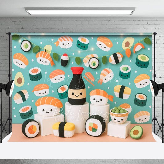 Lofaris Cute Sushi Theme Photography Cake Smash Backdrop