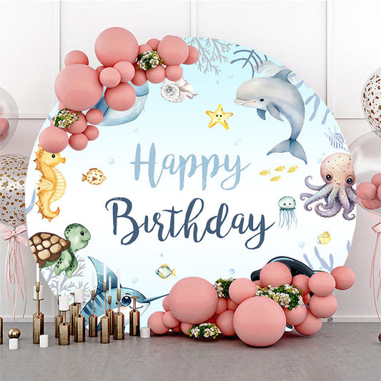 Lofaris Cute Under The Sea Round Happy Birthday Backdrop