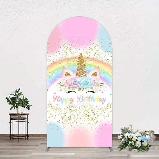 Lofaris Cute Unicorn Rainbow Glitter Birthday Arch Backdrop