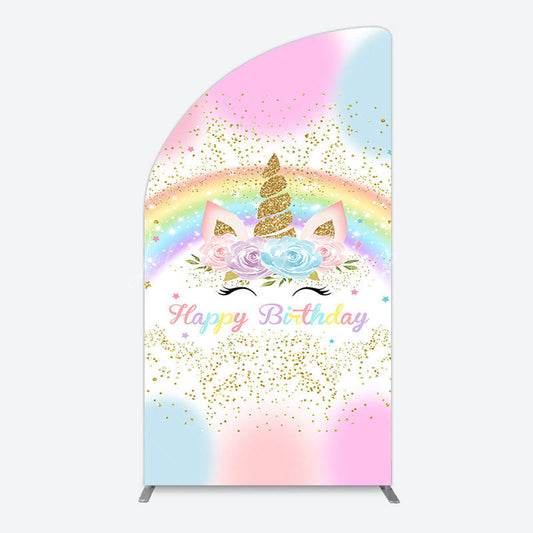 Lofaris Cute Unicorn Rainbow Glitter Birthday Half Moon Arch Backdrop
