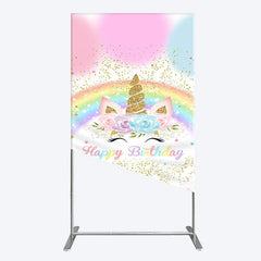 Lofaris Cute Unicorn Rainbow Glitter Birthday Rectangle Backdrop