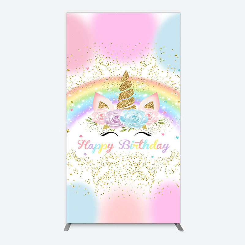 Lofaris Cute Unicorn Rainbow Glitter Birthday Rectangle Backdrop