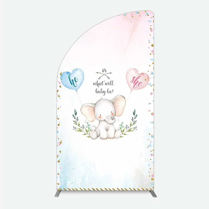 Lofaris Cute Watercolor Baby Elephant Gender Reveal Half Moon Arch Backdrop Pink Blue Hearts Or What Will Be Party