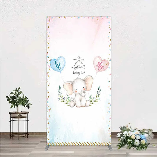 Lofaris Cute Watercolor Baby Elephant Gender Reveal Rectangle Backdrop Pink Blue Hearts Or What Will Be Party