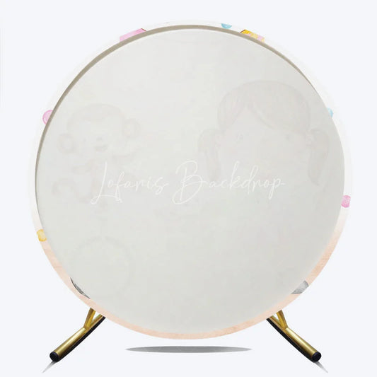Lofaris Cute Watercolor Circus Magician Girl and Monkey Round Backdrop Rabbit in Hat Unicycle Birthday Party Decor