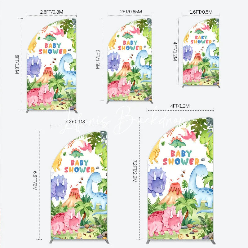 Lofaris Cute Watercolor Dinosaur Baby Shower Half Moon Arch Backdrop Jungle Theme Party Decoration