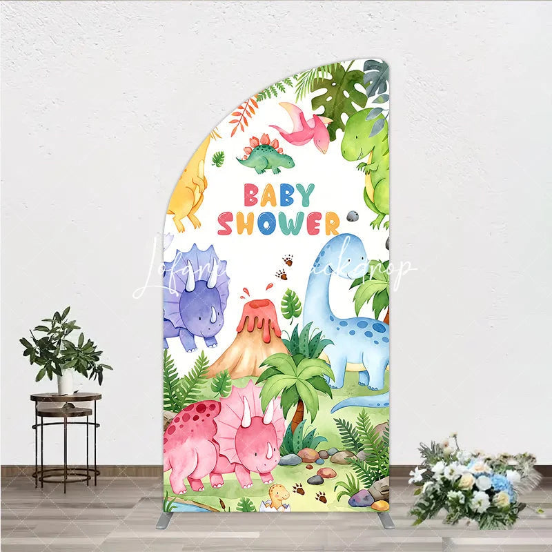 Lofaris Cute Watercolor Dinosaur Baby Shower Half Moon Arch Backdrop Jungle Theme Party Decoration