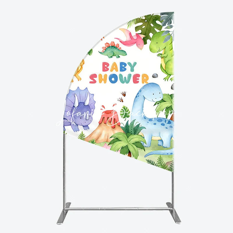 Lofaris Cute Watercolor Dinosaur Baby Shower Half Moon Arch Backdrop Jungle Theme Party Decoration