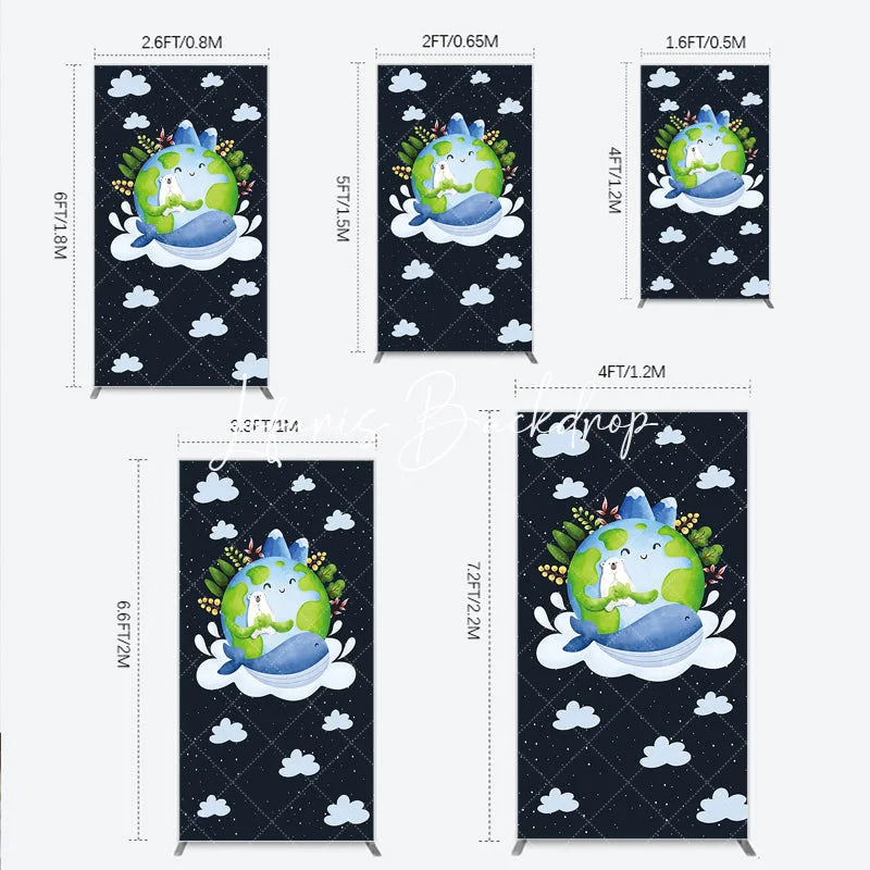 Lofaris Cute Watercolor Earth Polar Bear Whale Rectangle Arch Backdrop Environmental Save the Planet Party Decoration.