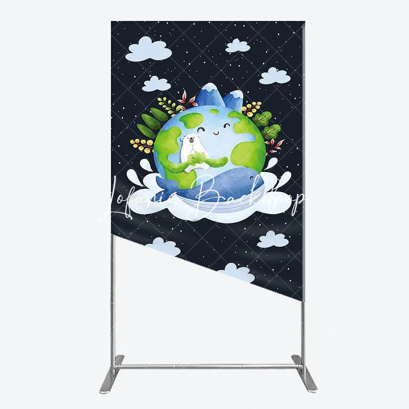 Lofaris Cute Watercolor Earth Polar Bear Whale Rectangle Arch Backdrop Environmental Save the Planet Party Decoration.