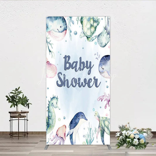 Lofaris Cute Watercolor Marine Life Baby Shower Rectangle Arch Backdrop Under the Sea Ocean Party Decor
