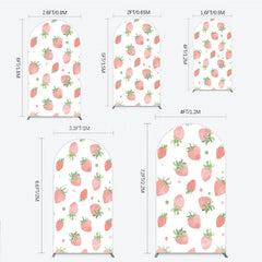 Lofaris Cute Watercolor Strawberry Pattern Round Top Arch Backdrop Pink and Green Dots for Birthday Party