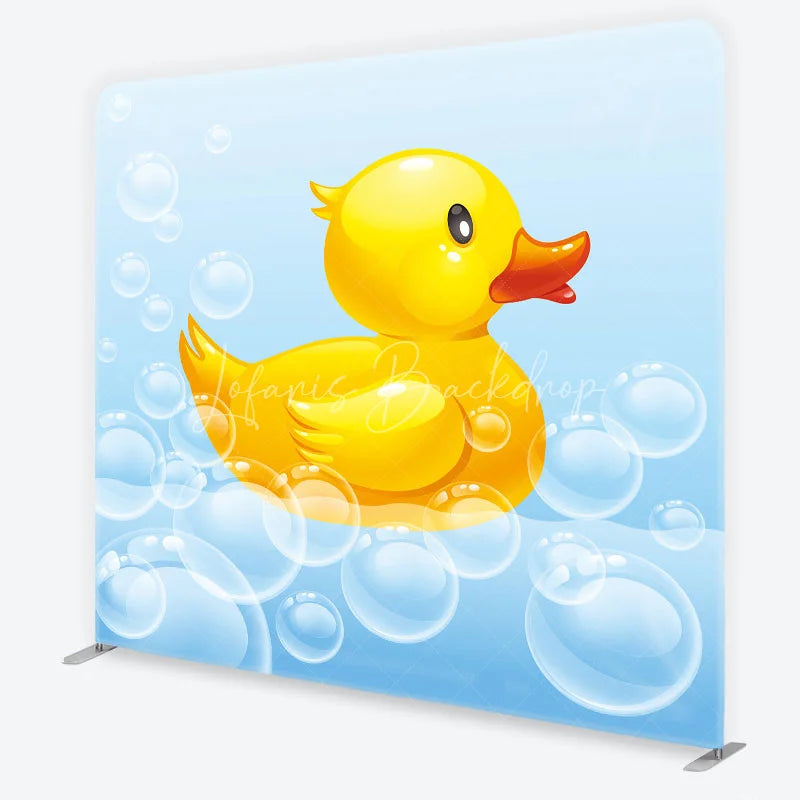 Lofaris Cute Yellow Rubber Duck and Bubbles Square Double-Sided Backdrop Adorable Baby Shower Birthday Party Decor