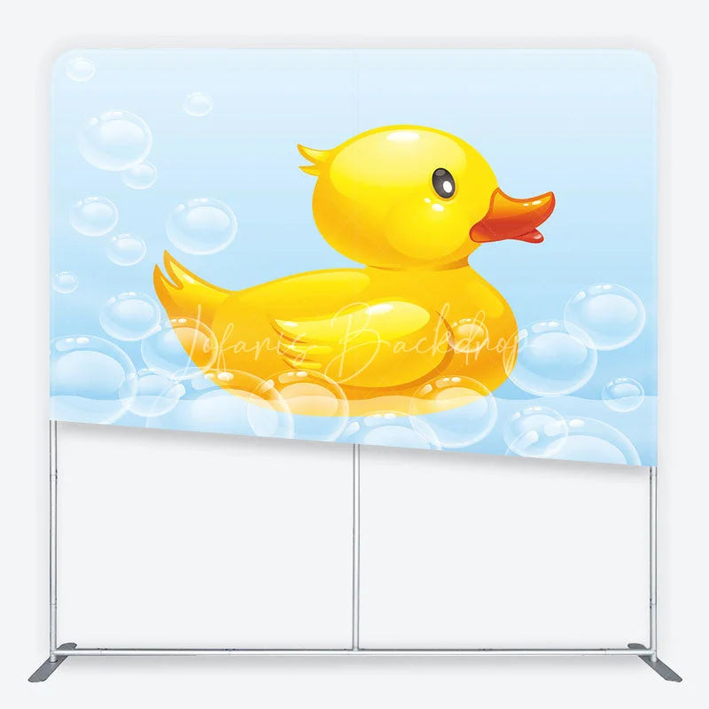Lofaris Cute Yellow Rubber Duck and Bubbles Square Double-Sided Backdrop Adorable Baby Shower Birthday Party Decor