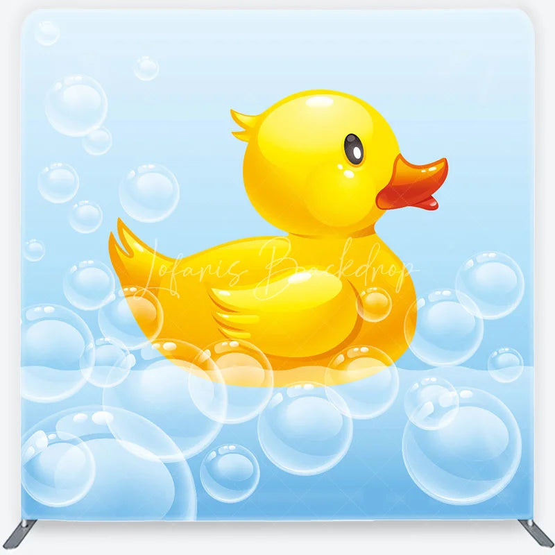 Lofaris Cute Yellow Rubber Duck and Bubbles Square Double-Sided Backdrop Adorable Baby Shower Birthday Party Decor