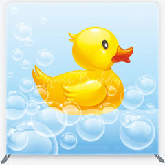 Lofaris Cute Yellow Rubber Duck and Bubbles Square Double-Sided Backdrop Adorable Baby Shower Birthday Party Decor