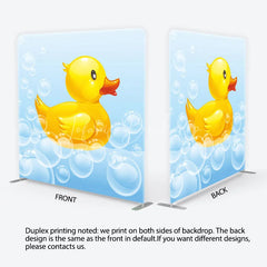 Lofaris Cute Yellow Rubber Duck and Bubbles Square Double-Sided Backdrop Adorable Baby Shower Birthday Party Decor
